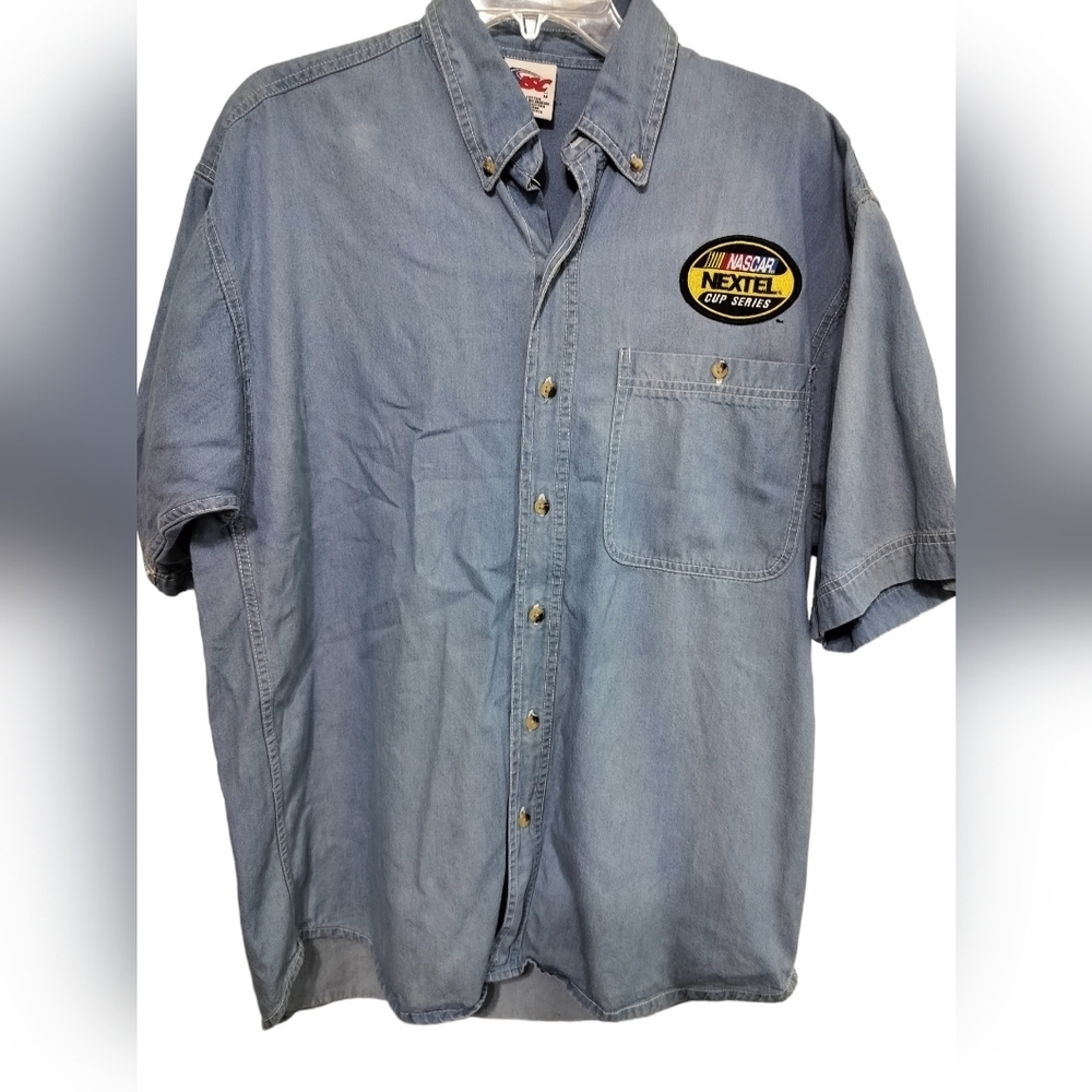 M275) Nascar Nextell Cup Series Short Sleeve Button up Denim ISC Shirt Size Med